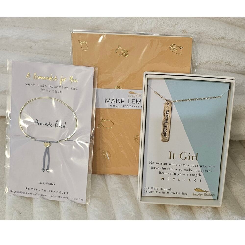 Lucky Feather Necklace Bracelet Book Gift Bundle New Birthday